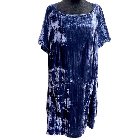 Anthropologie Floreat Blue Crushed Velvet Witchy Whimsigoth Boho Dress Large - Picture 1 of 10
